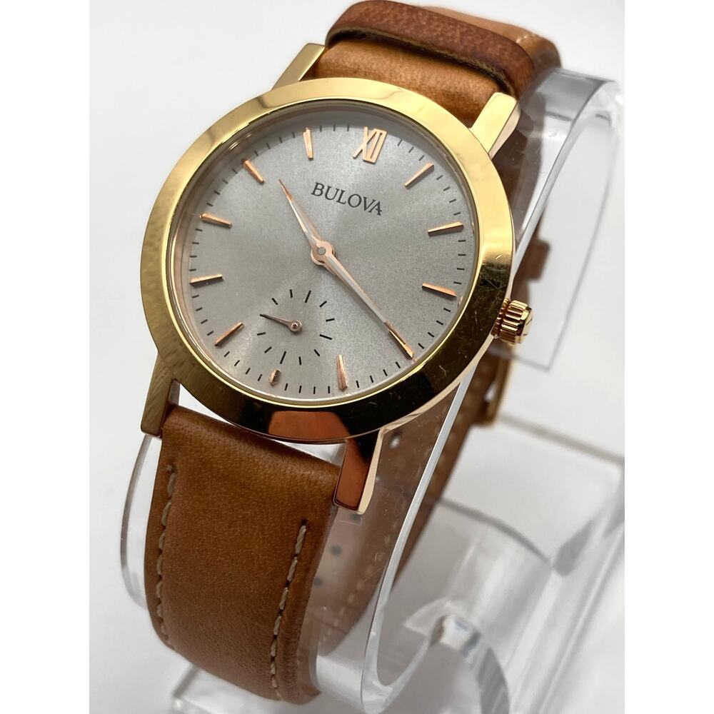 Bulova Women's Watch 32mm Rose Gold Tone - New Battery - Leather Strap 97L146